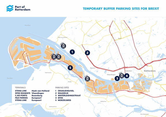 Map of temporary buffer parking sites for Brexit