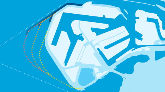 Illustratie van de onderzochte zeewaartse uitbreiding