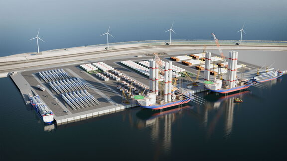 Artist illustration van de offshore wind terminal