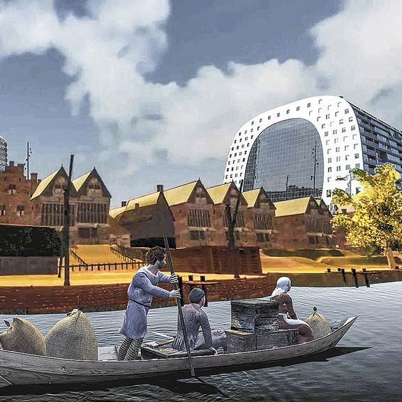 Prent Rotterdam toen en nu