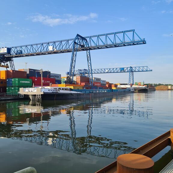Inland barge at the Barge Terminal Born