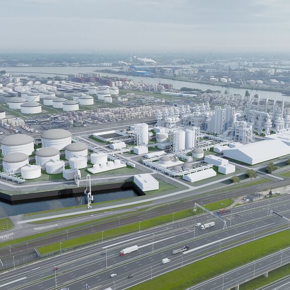 Artist impression van de plant van Power2X en Advario