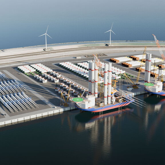 Artist illustration van de offshore wind terminal